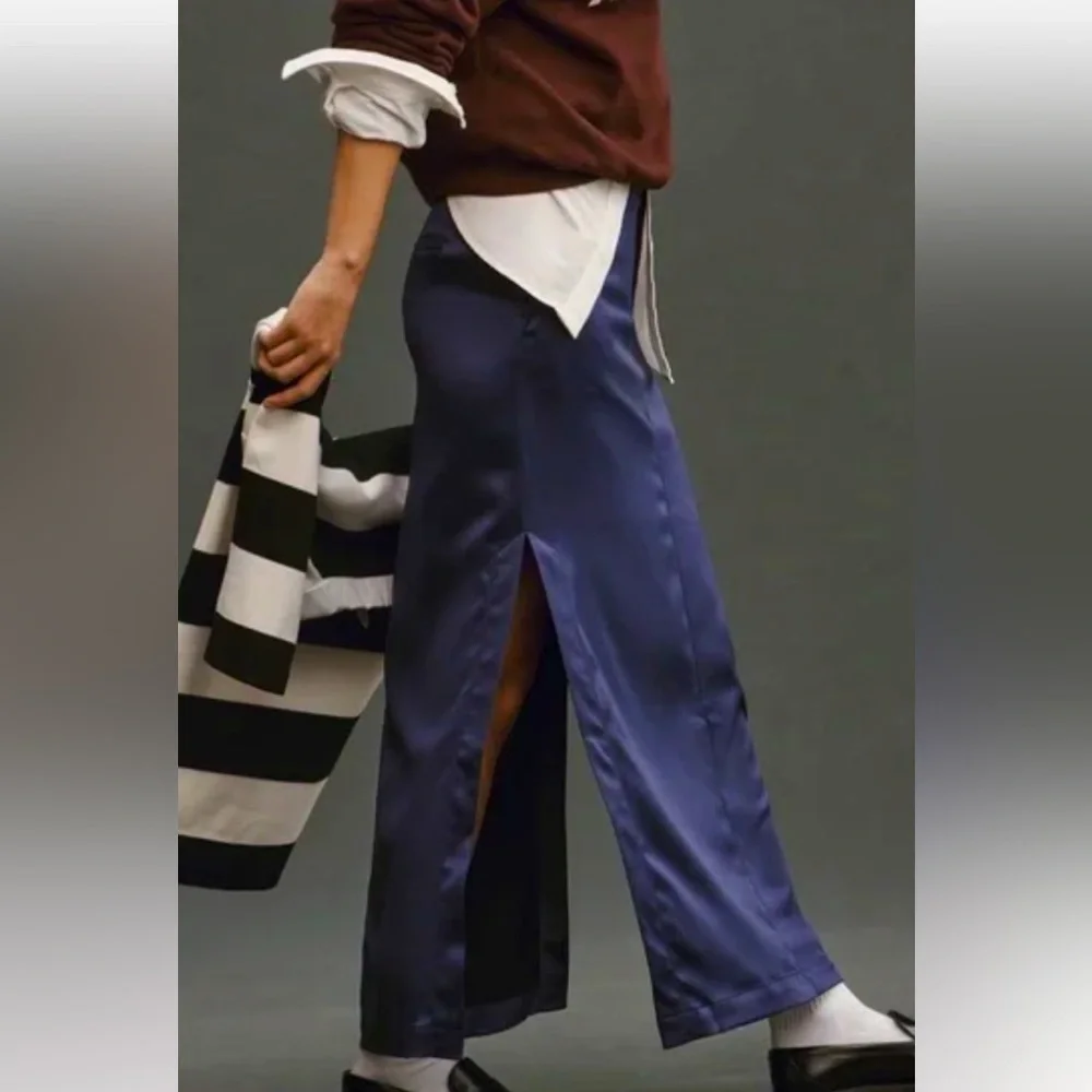 NEW Anthropologie Navy Blue Trouser Maxi Skirt Size 2 - Picture 1 of 10